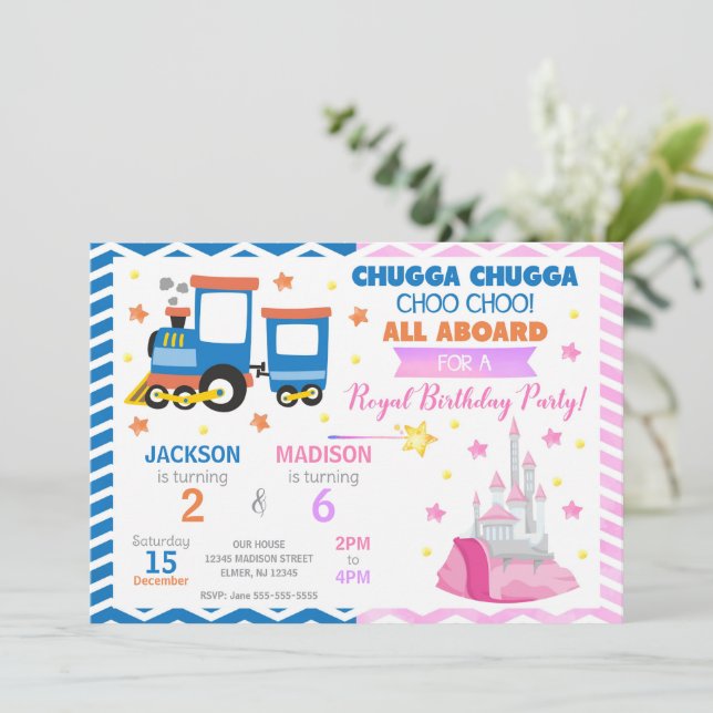 Convite Trem Choo Choo e Aniversário Conjunto da Princesa (Em pé/Frente)