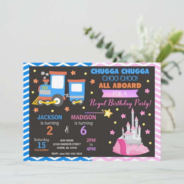Convite Trem Choo Choo e Aniversário Conjunto da Princesa (Em pé/Frente)