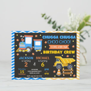 Convite Trem Choo Choo e Construção Aniversário Conjunto