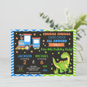 Convite Trem Choo Choo e Dinossauro Aniversário Conjunto