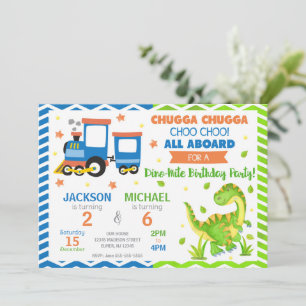 Convite Trem Choo Choo e Dinossauro Aniversário Conjunto