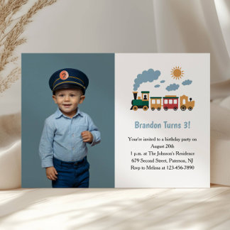 Convite Trem de Menino Fofo Foto Festa de 3º Aniversário