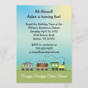 Convite Trem do aniversário do bolo & do sorvete - tamanh