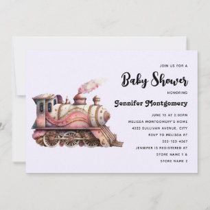Convite Trem rosa vintage fantasia bebê chá de bebê