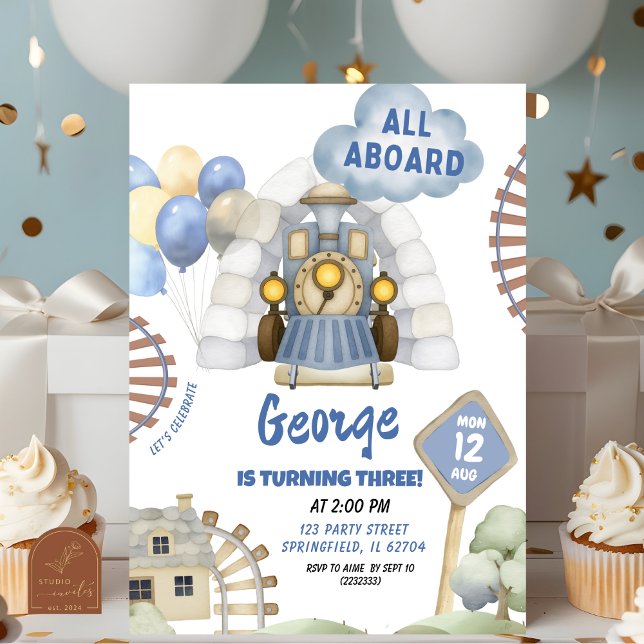 Convite Trem Todos a Bordo Menino Aniversário  (Criador carregado)