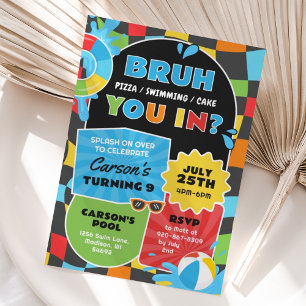 Convite Trendência de Aniversário da Festa de Piscina Bruh