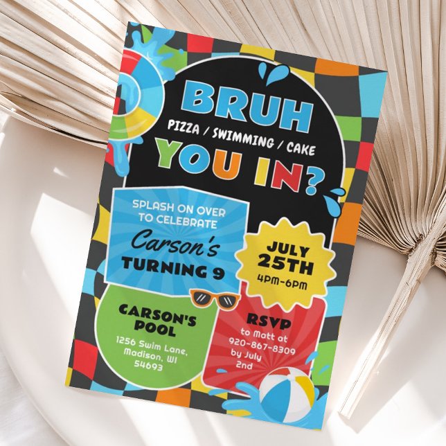 Convite Trendência de Aniversário da Festa de Piscina Bruh (Criador carregado)