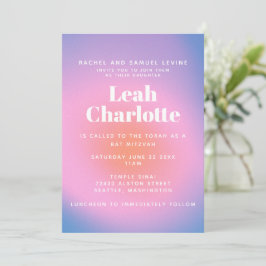 Convite Trendent Retro Gradient Pink e Purple Bat Mitzvah