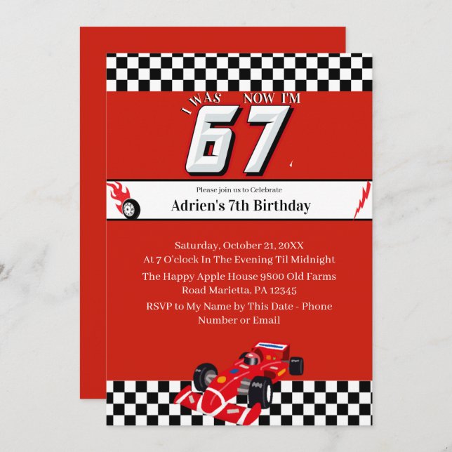 Convite Trending 6 7 Meme | Race Car Boy Racing Birthday (Frente/Verso)