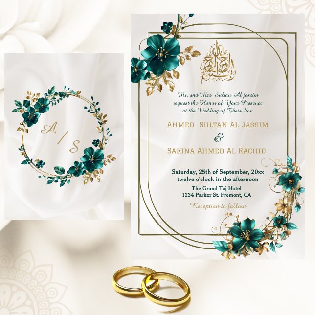 Convite Trending Green Dourado Fronteira Floral Casamento  (Criador carregado)