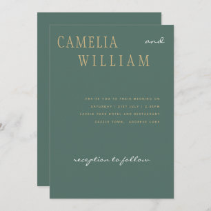 Convite Trending Modern Wedn Sage Sea Glass Verde Dourado