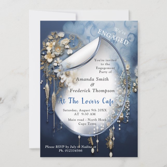 Convite Trendy 3-D Denim Impressão com Costume Jewelry (Frente)