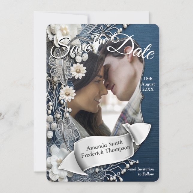 Convite Trendy 3-D Denim Impressão com Costume Jewelry (Frente)