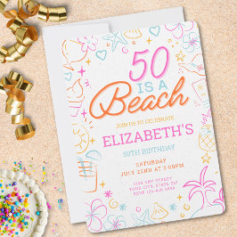 Convite Trendy 50th Beach Birthday
