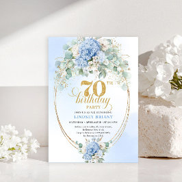 Convite Trendy 70th Birthday Pastel Blue Floral Invitation