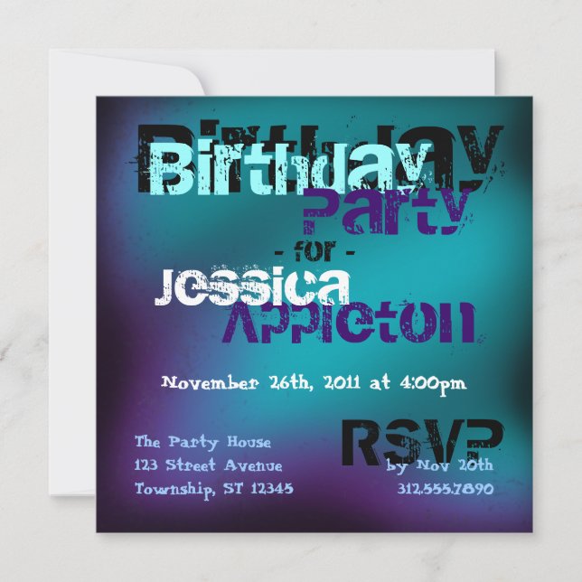 Convite Trendy Abstrato Teal & Violet Birthday Invtions (Frente)