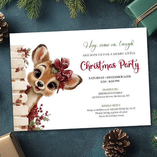 Convite Trendy Baby Reindeer Funny Cartoon Watercolor  (Trendy Baby Reindeer Funny Cartoon Watercolor Holiday Invitation

)