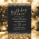 Convite Trendy Black 18th Glitter, Dourado, qualquer Anive<br><div class="desc">Celebre um inesquecível aniversário de 18 anos em estilo com este Trendy Black Dourado Glitter Qualquer Convite à Idade de Aniversário! Projetado com um fundo preto elegante e sofisticados sotaques dourados brilhantes, este convite é perfeito para uma glamourosa celebração de marcos. Totalmente editável, você pode personalizar a idade, o nome...</div>