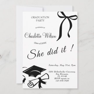 Convite Trendy Black Bow Graduation Party Invitation