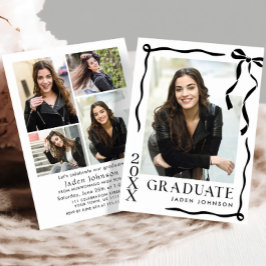 Convite Trendy Black Bow Ribbon 5 PHOTO Graduation Party
