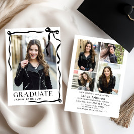 Convite Trendy Black Bow Ribbon 5 PHOTO Graduation Party