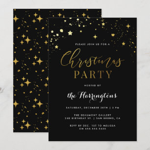 Convite Trendy Black & Dourado Star Confetti Festa de Nata