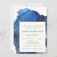 Trendy Blue Abstrato Watercolor Bat Bar Mitzvah