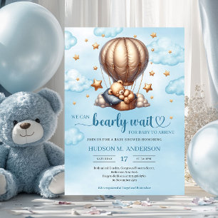 Convite Trendy Blue e gold bearly wait Chá de fraldas