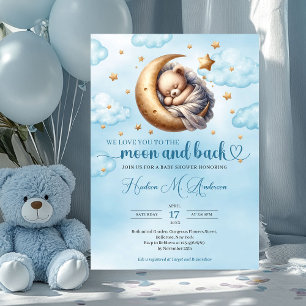 Convite Trendy Blue e gold moon e back Boy Chá de fraldas