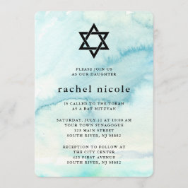 Convite Trendy Blue Watercolor - Veja Bat Mitzvah