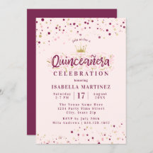 Trendy Blush Burgundy e Confetti Quinceañera Doura