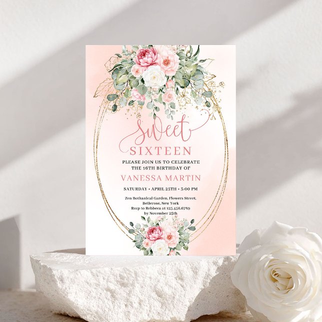 Convite Trendy Blush Rose Gold Sweet Sixteen Invite (Trendy Blush Rose Gold Sweet Sixteen Invite)