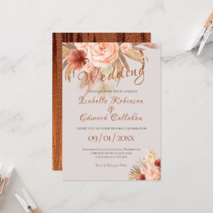 Convite Trendy Bohemian Orange Copper Floral Buquê