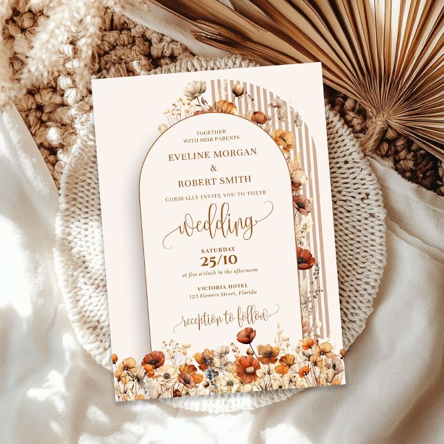 Convite Trendy boho arch seco terracotta flores silvestres (Trendy boho arch dried terracotta wild flowers rust invitation)