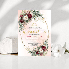 Convite Trendy Boho Maroon Floral Eucalyptus Quince Invite