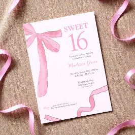 Convite Trendy Bow Ribbon Coquette Sweet 16 Blush Pink 