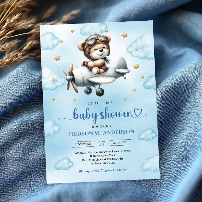 Convite Trendy Boy Shower Teddy Bear Pilot Blue Brown (Trendy Boy Shower Invite Teddy Bear Pilot Blue Brown

)