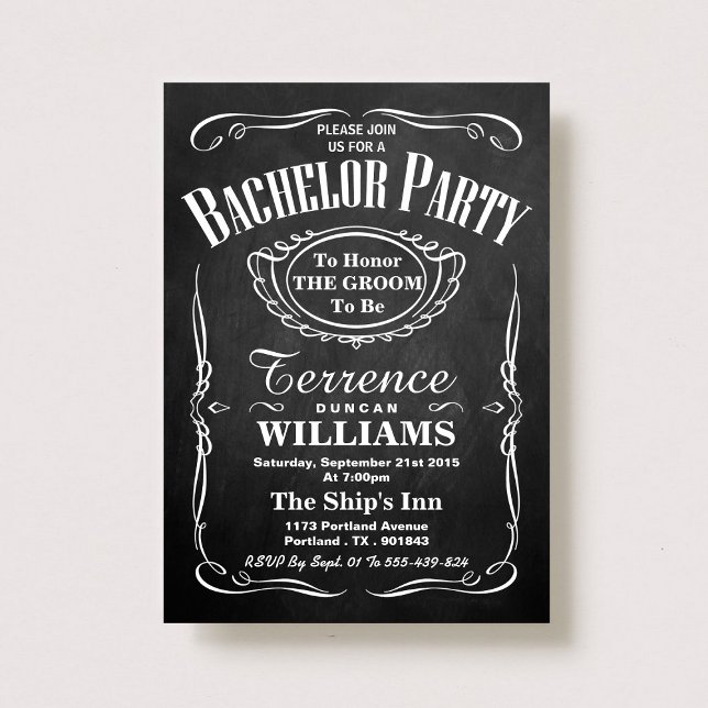 Convite Trendy Chalkboard Typoographic Bachelor Party (Criador carregado)
