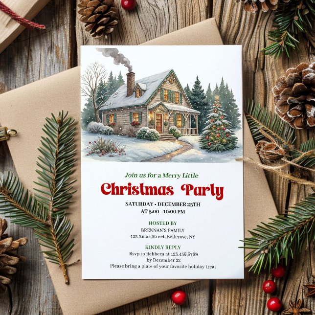 Convite Trendy christmas scene invitation cozy watercolor (Trendy christmas scene invitation cozy watercolor

)