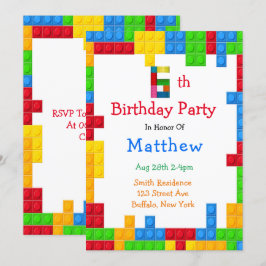 Convite Trendy Colorful Building Blocks 6 Festa de anivers