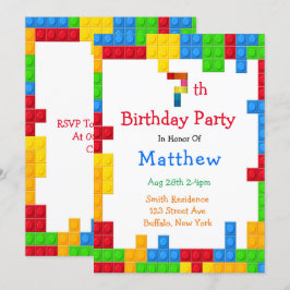 Convite Trendy Colorful Building Blocks 7 Festa de anivers