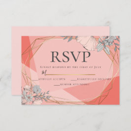 Convite Trendy Coral Wedding RSVP Frame Dourado Floral