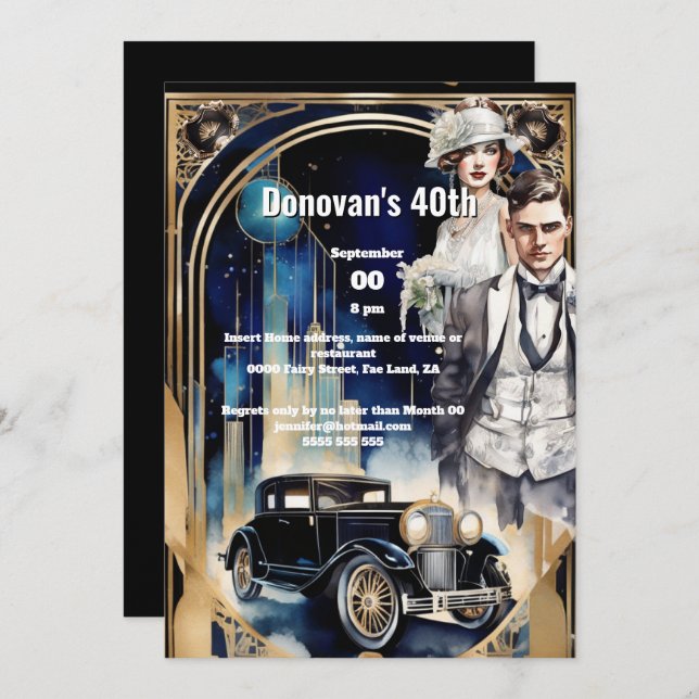 Convite Trendy de homem batedor de carro de Gatsby 1920 (Frente/Verso)