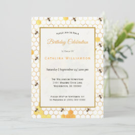 Convite Trendy Dourada Honeycomb Bebidas Sunflower Anivers