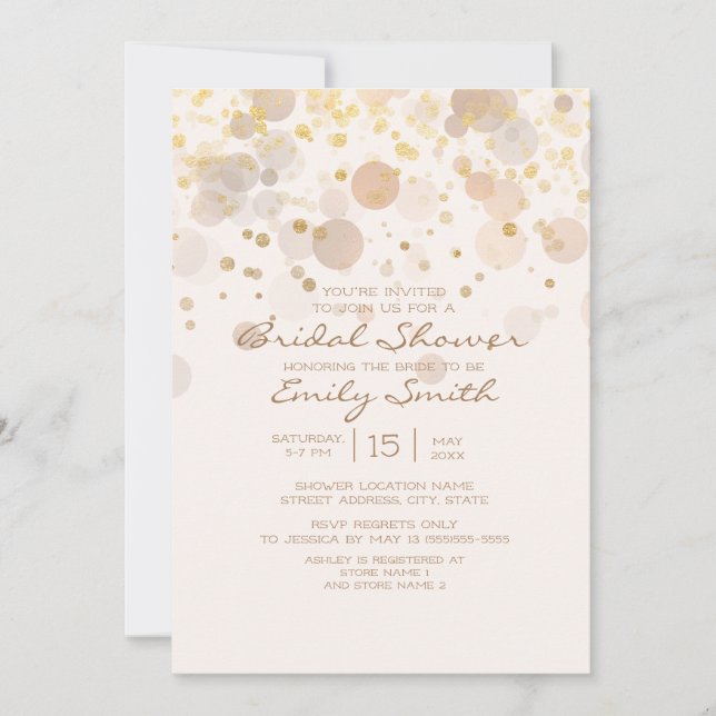 Convite Trendy Dourado Bokeh no Chá de panela branco cremo (Frente)