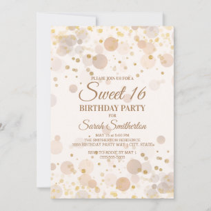 Convite Trendy Dourado Bokeh no Creamy White Sweet 16