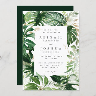Convite Trendy Dourado e Watercolor Casamento Verde Tropic