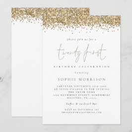 Convite Trendy Dourado Glitter aniversário de 21 anos Part