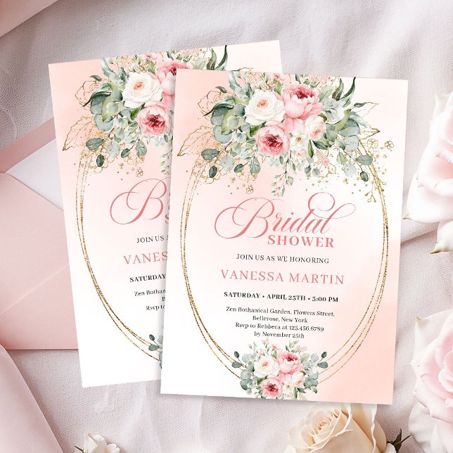 Convite Trendy Dusty Pink Floral Bridal Shower Invitation (Trendy Dusty Pink Floral Bridal Shower Invitation)