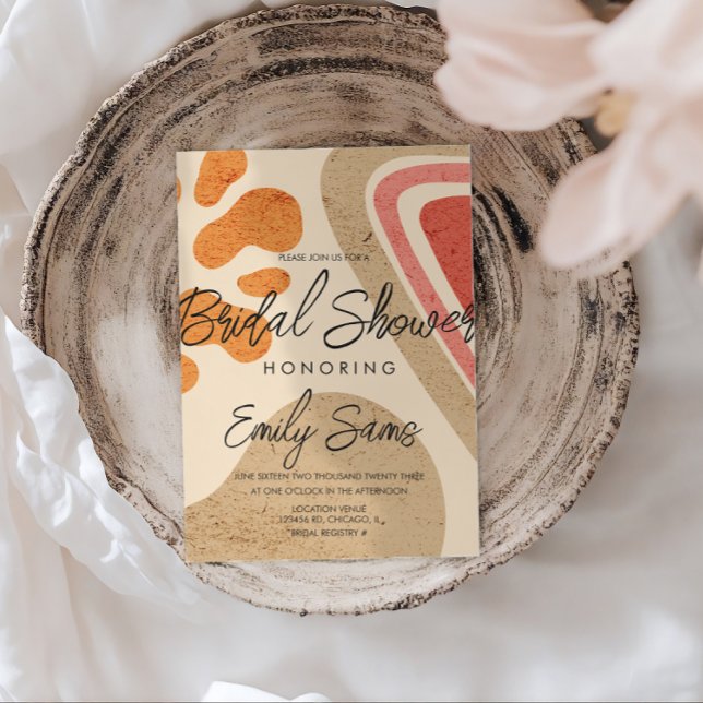 Convite Trendy Earth Tone Shapes Abstrato Chá de panela (Criador carregado)